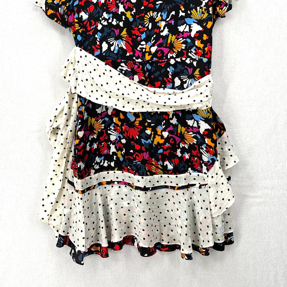 TANYA TAYLOR Bianka Combo Silk Wrap Dress Womens 8 Floral Polka Dot Ruffle Wrap - Picture 9 of 16